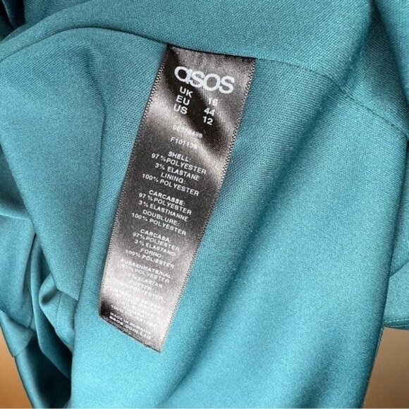 ASOS Teal Green Wiggle Midi Dress Size 12 Short Sleeves Front Slit - Picture 8 of 8